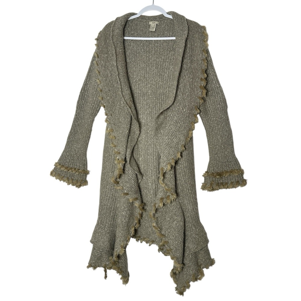Escio Cardigan‎ Women's XL Beige Ruffle Open Front Cozy Long Outdoor Minimalist